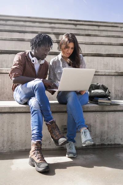 Freelance Colleague Eller University Students Som Jobber Sammen Med Laptop – stockfoto