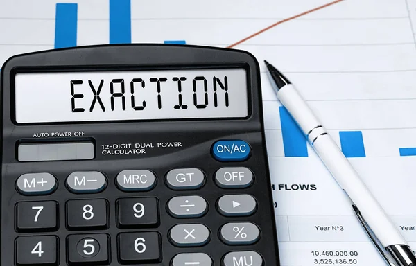 Калькулятор Словом Exaction Дисплее Концепция Денег Финансов Бизнеса — стоковое фото