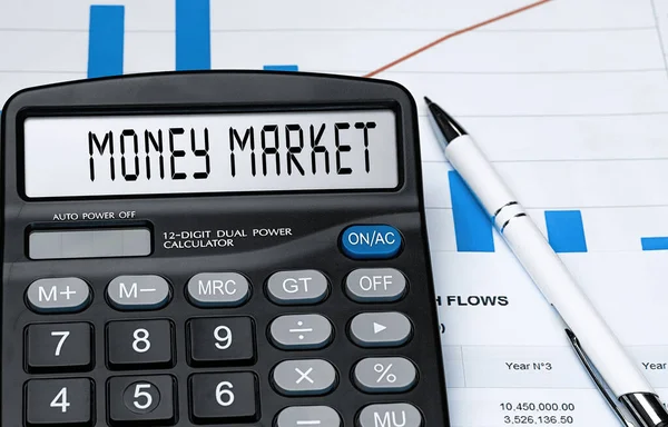 Calculator Word Money Market Display Money Finance Business Concept — Φωτογραφία Αρχείου