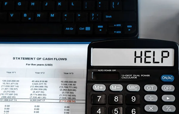 Calculadora Com Palavra Ajuda Visor Dinheiro Finanças Conceito Negócio — Fotografia de Stock