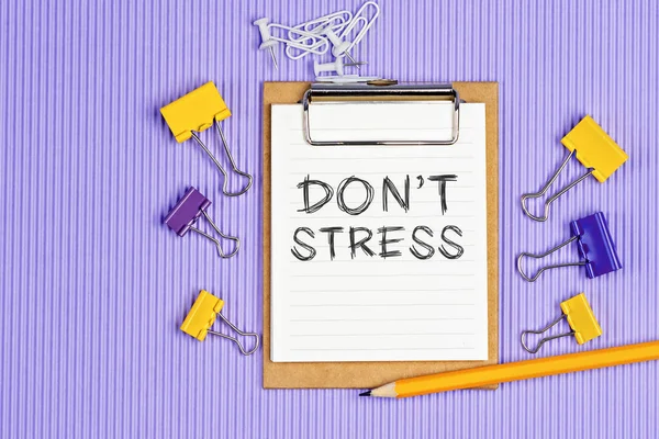 Szavak Amiket Dont Stress Írt Egy Fehér Füzetre Személyes Menetrend — Stock Fotó
