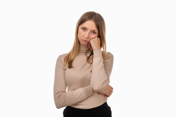 Giovane Donna Bionda Annoiata Che Indossa Una Maglietta Casual Messo — Foto Stock