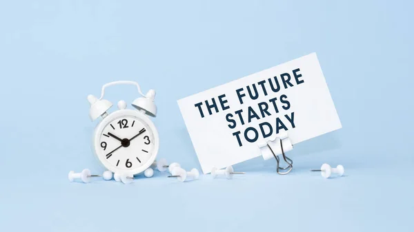 Future Starts Today Concept Text Business Card Closeup Personal Agenda — Stock Photo, Image