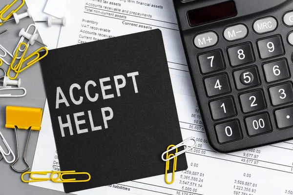 Accept Help Concept Text Sticky Note Closeup Personal Agenda — Stock Photo, Image