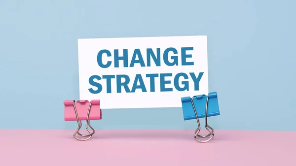 Change Strategy Concepto Texto Tarjeta Visita Sobre Fondo Rosa Azul — Foto de Stock