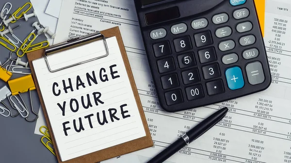 Words Change Your Future Written White Notebook Closeup Personal Agenda — Stock Photo, Image