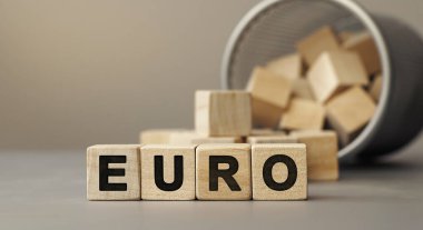 Tahta bloklardan euro kelime konsepti. Harfli tahta küpler.