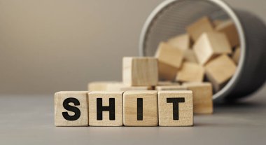 SHIT - word concept from wooden blocks. Wooden cubes with letters