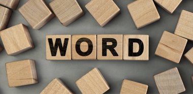 Kelime - tahta bloklardan kelime kavramı. Harfli tahta küpler.