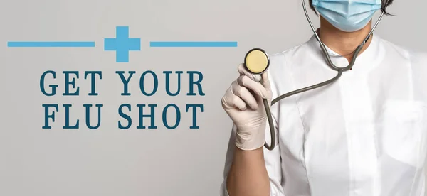 Get Your Flu Shot Concept Texte Sur Fond Gris Proximité — Photo