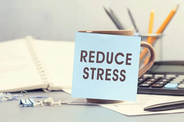 Reduce Stress Concept Text Sticky Note Closeup Personal Agenda — Stock Photo, Image