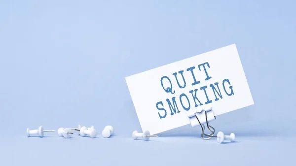 Quit Smoking Concept Text Business Card Closeup Personal Agenda Blue — Stock Photo, Image