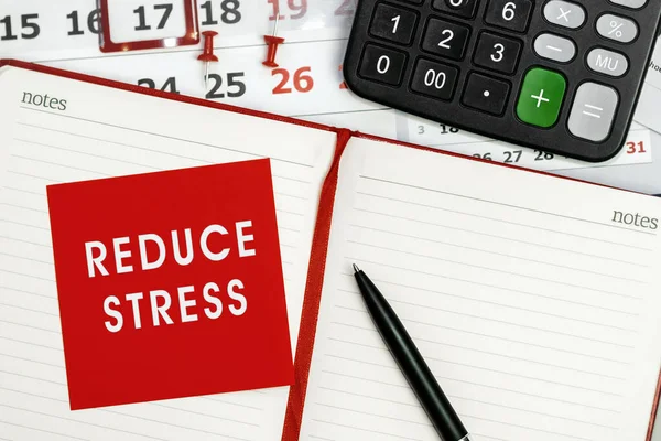 Verminder Stress Concept Van Tekst Plakkerige Noot Sluiten Van Een — Stockfoto