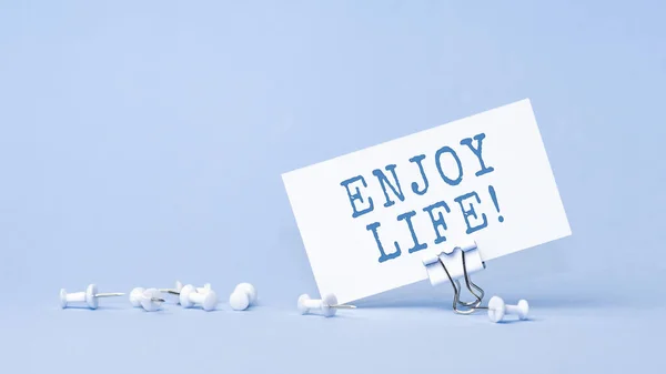 Enjoy Life Concept Van Tekst Visitekaartje Close Van Een Persoonlijke — Stockfoto