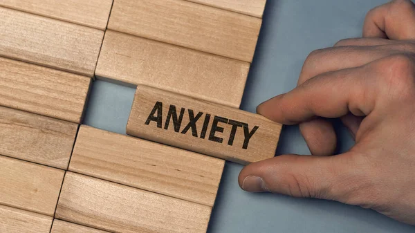 Anxiety Word Concept Close Wooden Piece Blocks Table Top View — Stock Photo, Image