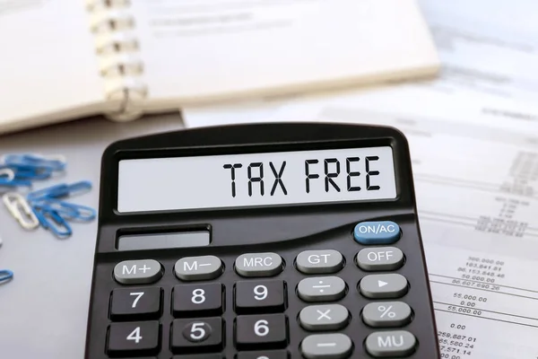 Tax Free Concept Van Tekst Rekenmachine Display Bedrijfs Belasting Financieel — Stockfoto