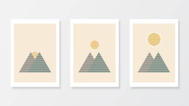 Soyut duvar resimli modaya uygun minimetrik geometrik posterler. Vektör illüstrasyonu