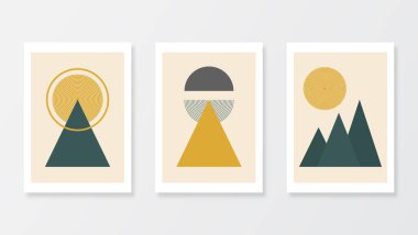 Soyut duvar resimli modaya uygun minimetrik geometrik posterler. Vektör illüstrasyonu