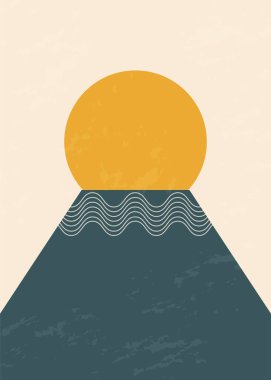 Soyut dağ gölü günbatımı duvar resimli en son moda poster.