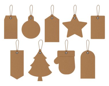 Kağıt noel etiketleri koleksiyonu. Karton satış etiketleri. Vektör illüstrasyonu