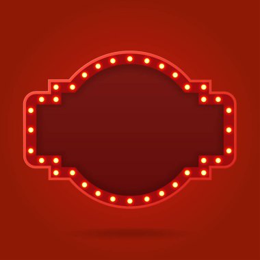 Retro ampul ya da kırmızı arkaplanda eski tip bir tabela. Vektör illüstrasyonu