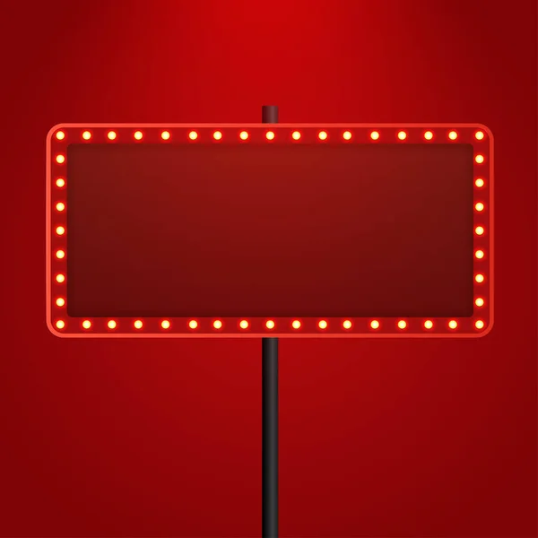 Retro Glühbirne Oder Vintage Leuchtschild Auf Rotem Hintergrund Vektorillustration — Stockvektor