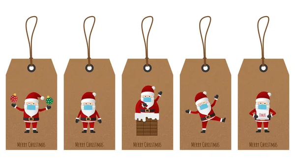 Collezione Cartellini Natalizi Carta Con Personaggio Babbo Natale Che Indossa — Vettoriale Stock