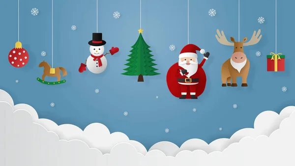 Vánoční Ozdoba Dekoračními Prvky Izolované Modrém Pozadí Vánoční Sezóna Šťastný — Stockový vektor