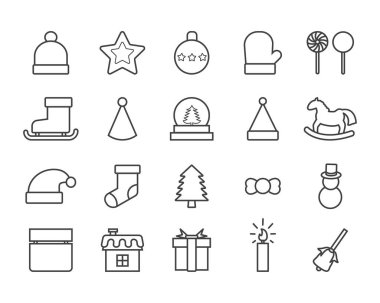 Noel ikonları ya da kışa bağlı vektör çizgileri. Vektör illüstrasyonları
