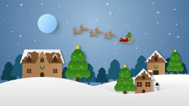 Gökyüzündeki Noel Baba gece vakti karlı bir Noel ağacı olan şehir köyüne geliyor. Noel sezonu ve Mutlu yıllar