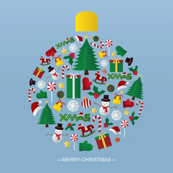 Palla Natale Con Elementi Decorativi Sfondo Blu Stagione Natalizia Felice — Vettoriale Stock