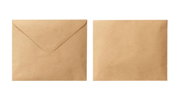 Envelope Marrom Frente Verso Isolado Fundo Branco Letra Vista Superior — Fotografia de Stock