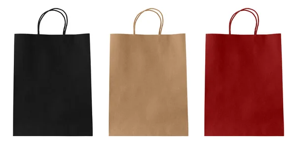 Sac Papier Marron Rouge Noir Sur Fond Blanc Objet Avec — Photo