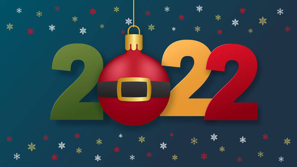 2022 Christmas Ball Santa Claus Belt Pattern Merry Christmas Happy — Stock Vector