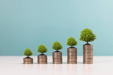 Yatırım artışı, tasarruf, faiz oranları ve kar payları. Büyüyen ağaçlı paralar iş büyümesini veya faiz oranlarındaki artışı gösterir