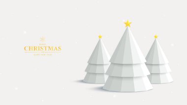 Yeni yıl arkaplanı ya da yılbaşı ağacıyla birlikte mutlu noel afişi. Bayram için güzel bir illüstrasyon. Tebrik kartı, pankart ve mevsimlik tanıtım için mükemmel.