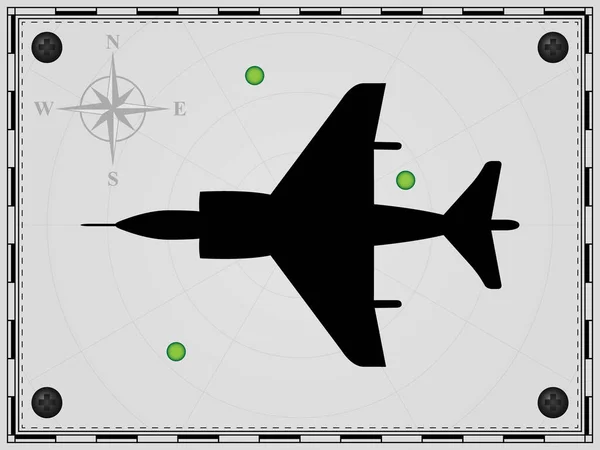 Avião Fundo Mapa Com Elementos Radar Aeronave Rosa Dos Ventos — Vetor de Stock