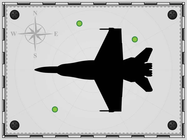 レーダー素子とマップの背景に飛行機 航空機 風が上がった ベクターイラスト — ストックベクタ