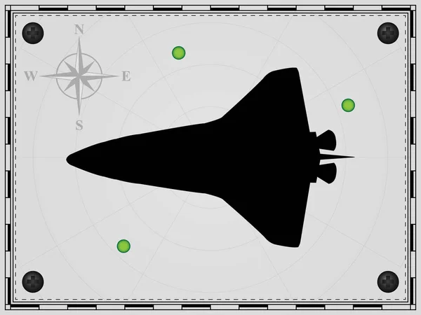 Flugzeug Auf Einem Kartenhintergrund Mit Radarelementen Flugzeuge Der Wind Stieg — Stockvektor