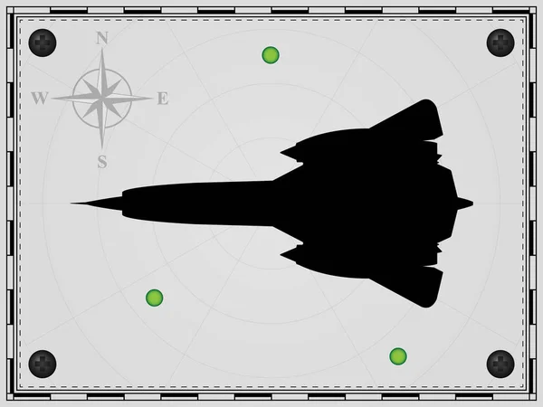 レーダー素子とマップの背景に飛行機 航空機 風が上がった ベクターイラスト — ストックベクタ