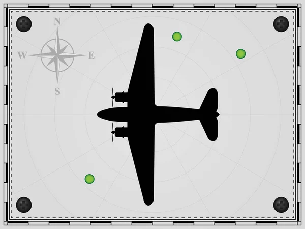 レーダー素子とマップの背景に飛行機 航空機 風が上がった ベクターイラスト — ストックベクタ