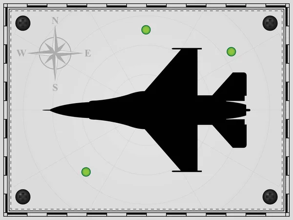 レーダー素子とマップの背景に飛行機 航空機 風が上がった ベクターイラスト — ストックベクタ