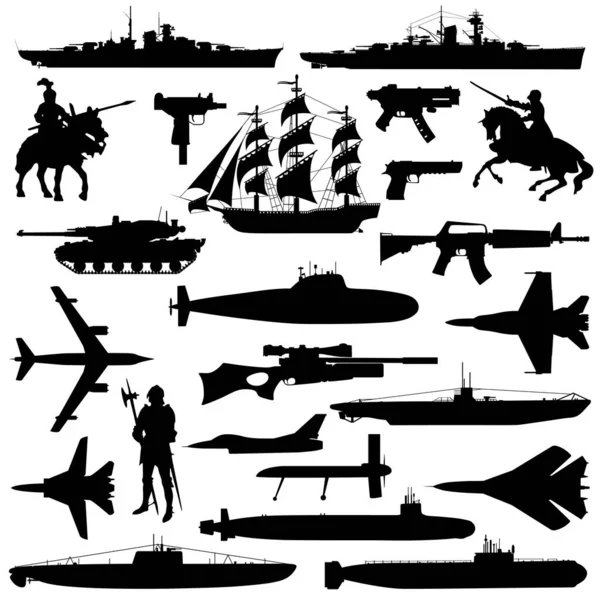 Sammlung Militärischer Silhouetten Vektorillustration — Stockvektor