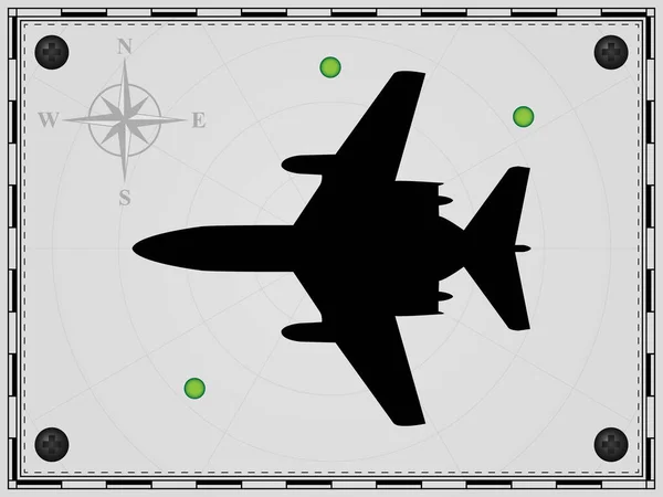 Flugzeug Auf Einem Kartenhintergrund Mit Radarelementen Flugzeuge Der Wind Stieg — Stockvektor