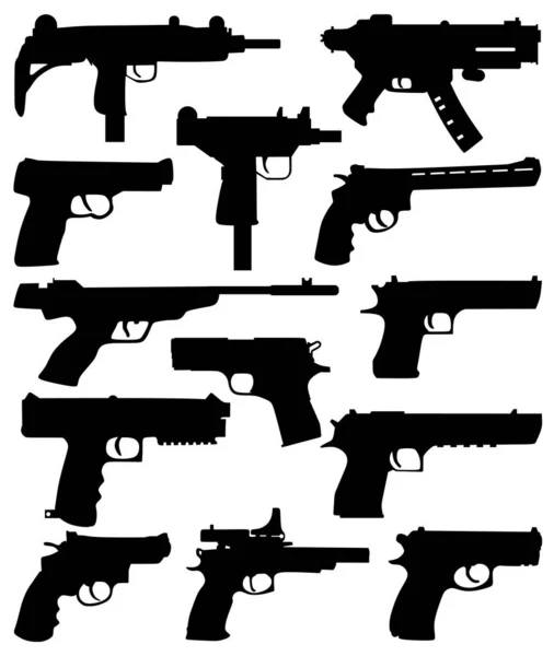 Set Hand Weapons Silhouettes Pistola Pistola Ícones Silhuetas Vetoriais Arma — Vetor de Stock