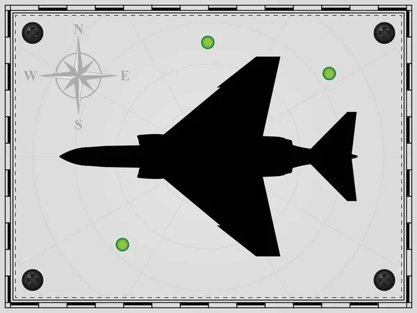 Samolot Tle Mapy Elementami Radarowymi Samoloty Róża Wiatru Ilustracja Wektora — Wektor stockowy
