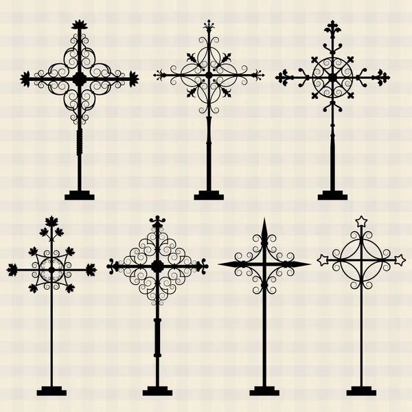 Conjunto Cruces Cristianas Diferentes Estilos Ilustración Vectorial — Vector de stock