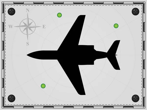 Flugzeug Auf Einem Kartenhintergrund Mit Radarelementen Flugzeuge Der Wind Stieg — Stockvektor
