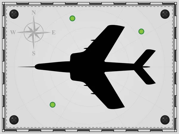 Repülőgép Térkép Háttér Radarelemekkel Légi Jármű Szélrózsa Vektorillusztráció — Stock Vector