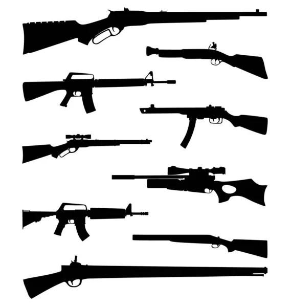 Rifles Silhouettes Conjunto Silhuetas Espingarda Sobre Branco Silhuetas Armas — Vetor de Stock